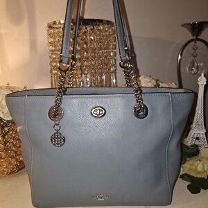 Coach Blue Leather Tote with Chain Details